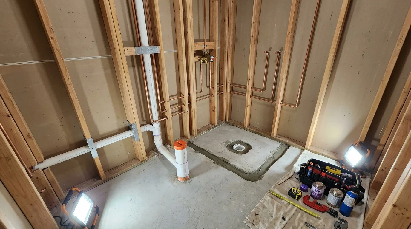 Bathroom rough-in plumbing during remodel by Johns Plumbing LLC in Buena Vista