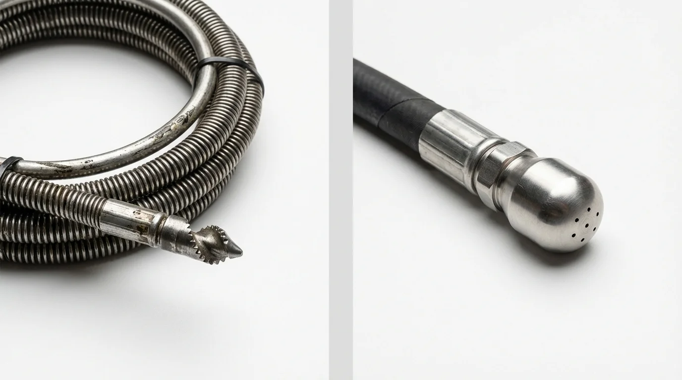 Drain snake cable and hydro jetting nozzle used for drain cleaning in Buena Vista, CO