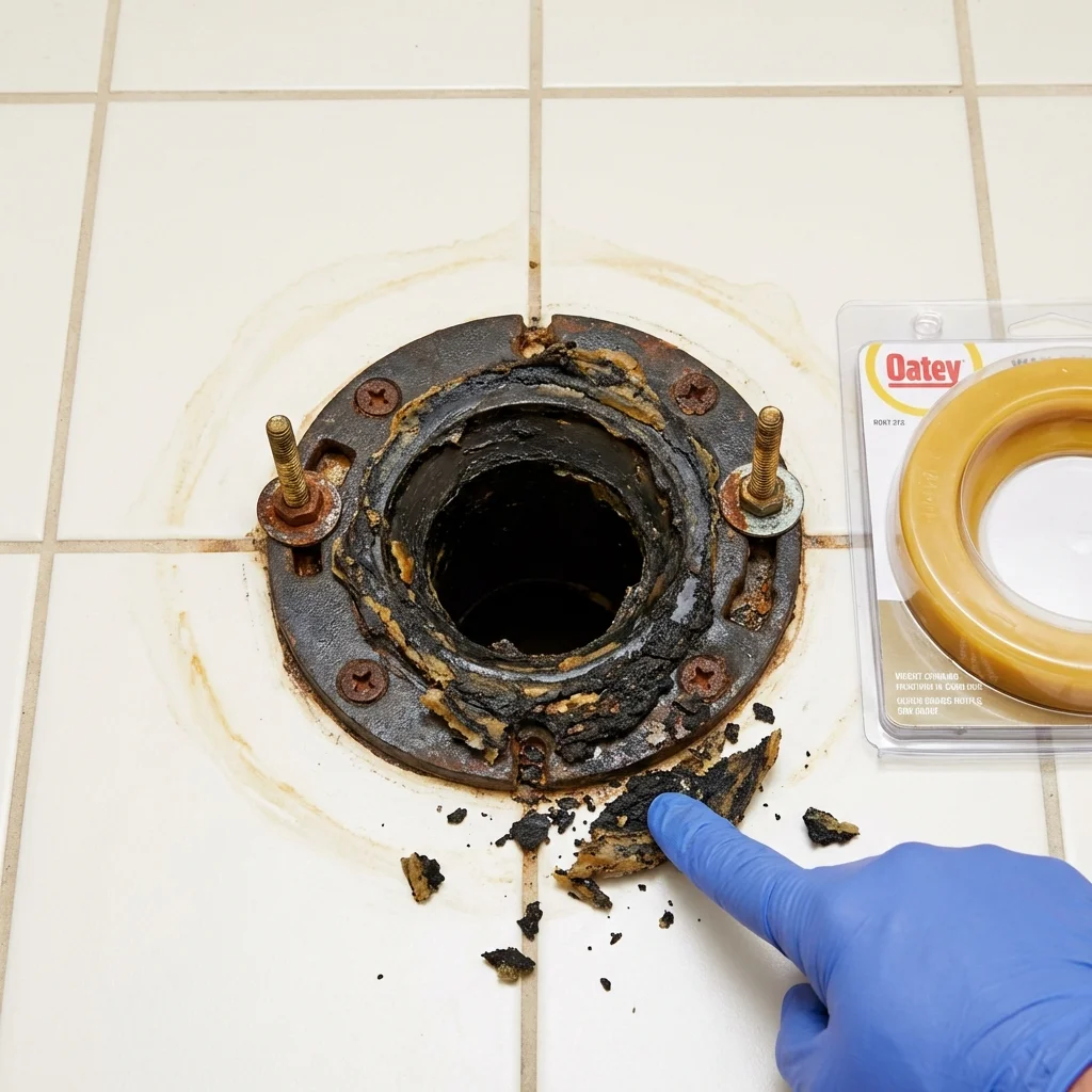 Failed wax ring showing water seepage at the base of a toilet in a Buena Vista, CO home